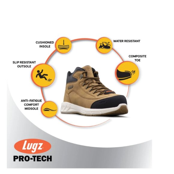 Lugz Work Men's Composite Toe Slip, Water Resistant Anti-Fatigue Swifter Shoes - Picture 2 of 6